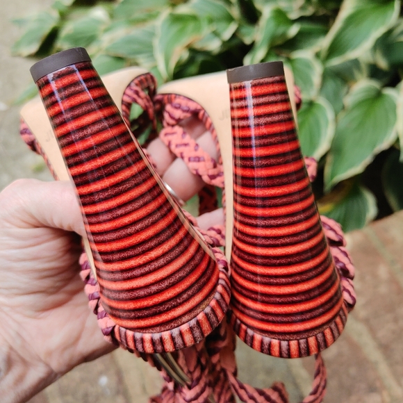 Jimmy Choo Trix 100mm Woven Multi-Wrap Sandal, Dark Shiraz/Coral 37 - Picture 15 of 16